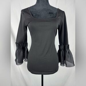Anne Fontaine Black Blouse with Sheer Bell Sleeves
